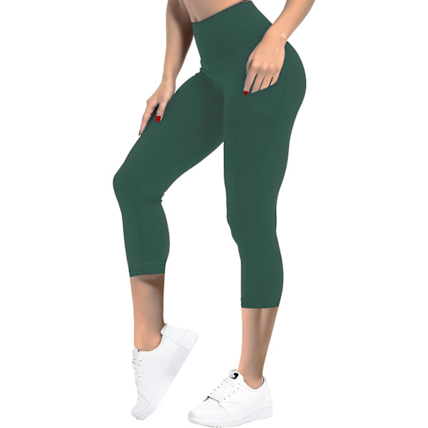 ch Dam High Waisted Active Yoga byxor med fickor Tummy Control Workout Buttery Soft Leggings Capris Dark Gre 3X-Large