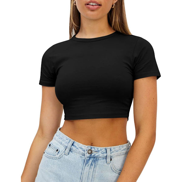 NQUE Dam Crop Tops Söta Sommar Scoop Neck Basic Tees Slim Fit Trendiga Kortärmade T-shirts för Tonårsflickor 2024