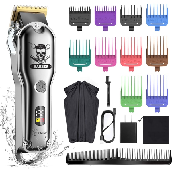 Hteker Hair Cutting Kit Pro hårklippare för män Professionell frisörklippare IPX7 Vattentät sladdlös skäggtrimmer Hårtrimmer