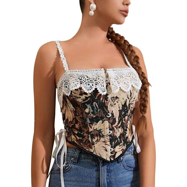 vila.Y Fashion Korsett Dam Sexig Vintage Spets Trim Korsett Svart Spets Liten