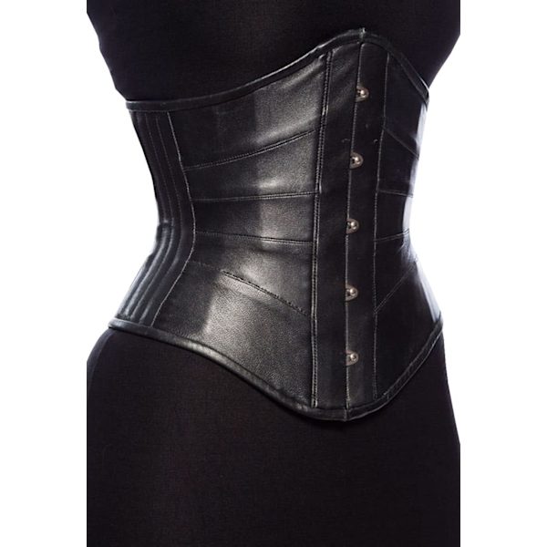 Äkta läderkorsett Dam Underbust Midjetränare Heavy Duty Sida Stålbenad Korsett Svart X-Small