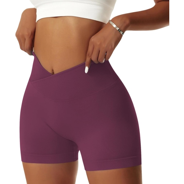 ie Dam Gym Shorts V Cross Elastisk Push Up Yoga Shorts Booty Scrunch Hög Midja Atletiska Leggings Maulbeeren Lila X-Large