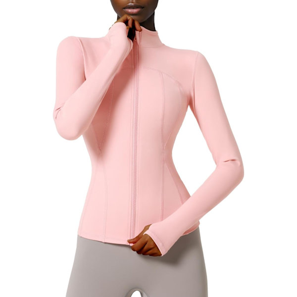 hy Dam Slim Fit Full Zip Atletisk Löparsport Träningsjacka med Fickor Stil 02 Rosa Liten