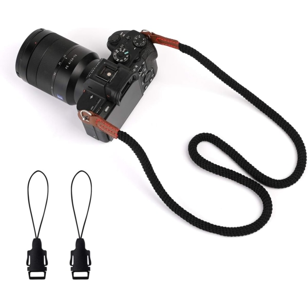 BY Kamerarem Handgjord Mjuk Bomull Vintage Kamerarem Hals Axelrem med Gratis Snabbfrigöringsspännen Antislip Videokamerarem för Kvinnor Män Alla DSLR Universal SLR Kameror (Svart)
