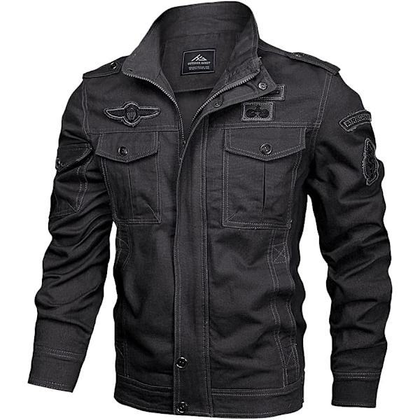 WIN Herr Lättvikt Bomulls Militärjackor Vår och Höst Casual Ytterkläder med Fickor 03svart XX-Large