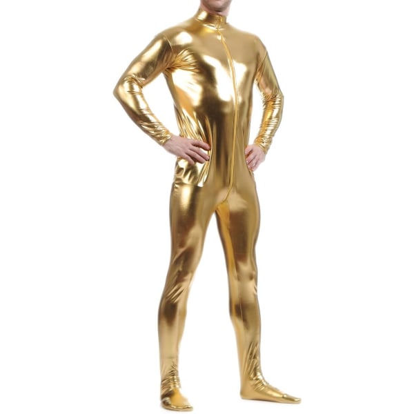 ksmile Unisex Metallic Bodysuit Zentai utan huva Vuxen Blank Enfärgad Spandex Body Suit Halloween Kostym Guld 3X-Large