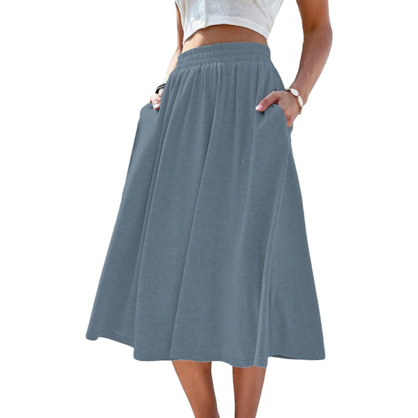 dusa Dam Elastisk Midja Fickor Sida A Linje Midi Swing Flared Kjolen Dammig Blå X-Large