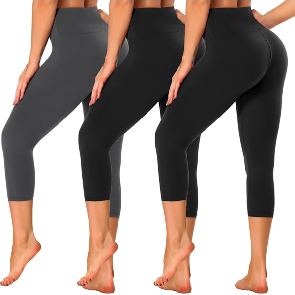 hay 3-pack högmidjade capri leggings för kvinnor - magkontroll träningsbyxor - reg & plus size