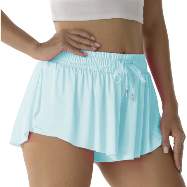 Sportsshorts för kvinnor löpning tennis fjärilsshorts flickor 2-i-1 dubbla lager snabbtorkande bekväma shorts is-snö blå medium