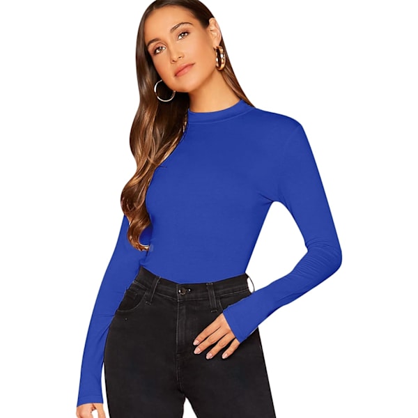 dusa Dam Basic Mock Neck Slim Fit Långärmad Pullover Tee Toppar Blå X-Large