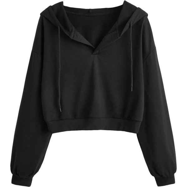dusa Dam långärmad drop shoulder dragsko beskuren huvtröja tröja svart medium