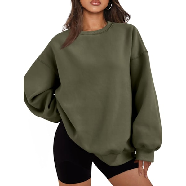 Dam oversized fleece sweatshirts långärmad crew neck pullover sweatshirt casual hoodie toppar armégrön X-Large