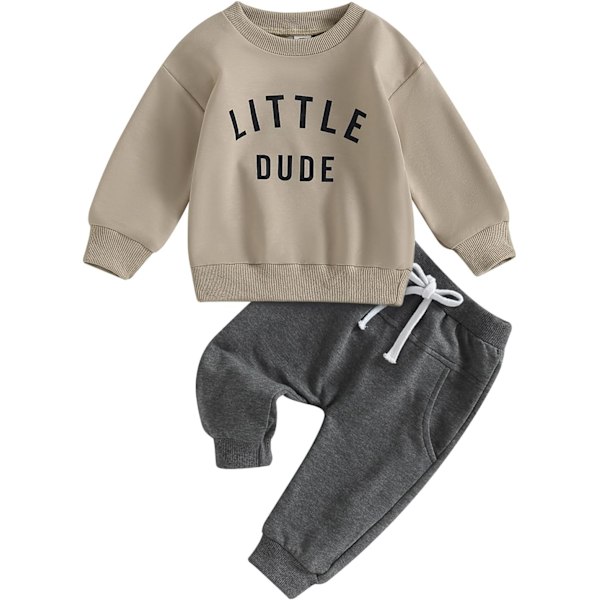 född Baby Boy Fall Kläder Långärmad Rund Hals Brev Tryck Sweatshirt Topp Långa Byxor Söta Småbarn Vinterkläder