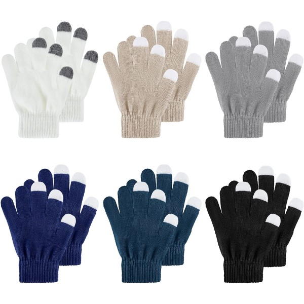 INIOR 6 par barnvantar stickade barnvantar vintervantar varma barnvantar stretchiga fullfingerhandskar för pojkar eller flickor coola färger 1-4 år