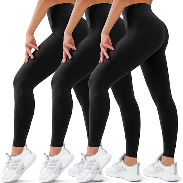 3-pack damleggings - hög midja, magkontroll, yoga, inga genomskinliga byxor, träningsleggings - liten och stor storlek…
