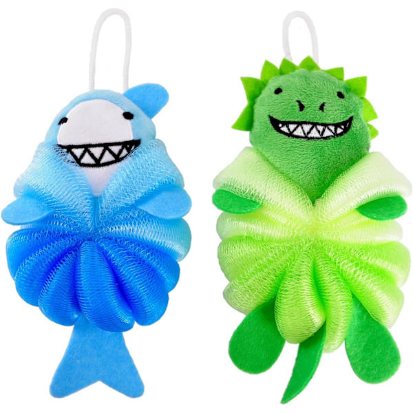 FIYN 2-pack roliga bubbelbadsbarnsvampar, söta djur loofah badsvamp, duschpuffar kroppsskrubb, roliga badsvampar - Loofah