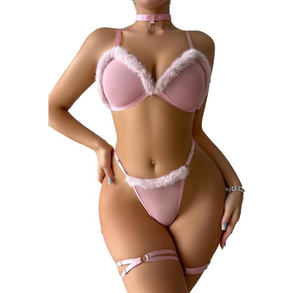 FUN Damkläder Sexig Halloween Cosplay Lingerie Set 3 st Kanin Sjuksköterska Kostym Babydoll Set Outfit Halterneck BH Minikjol G-Strin Rosa/4 st Medium