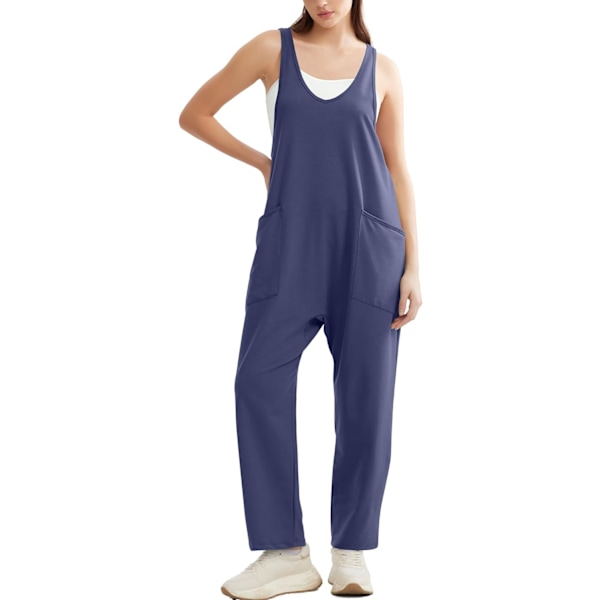 EFAN Jumpsuits för kvinnor Casual Sommar Dressy Ärmlös Overaller Lång Lös Baggy Rompers Jumpers Med Ficka 2024 10-marinblå Stor