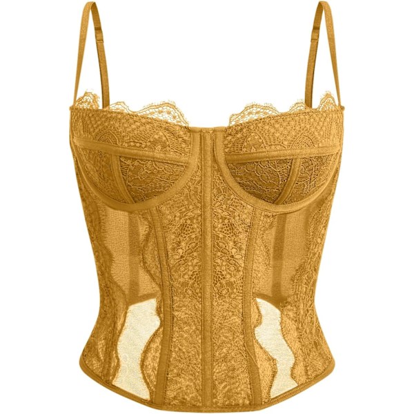lmore Dam Sommar Spets Bustier Mesh Sexig Vintage Spaghetti Rem Öppen Rygg Benad Korsett Utgående Fest Crop Top Blond Stor
