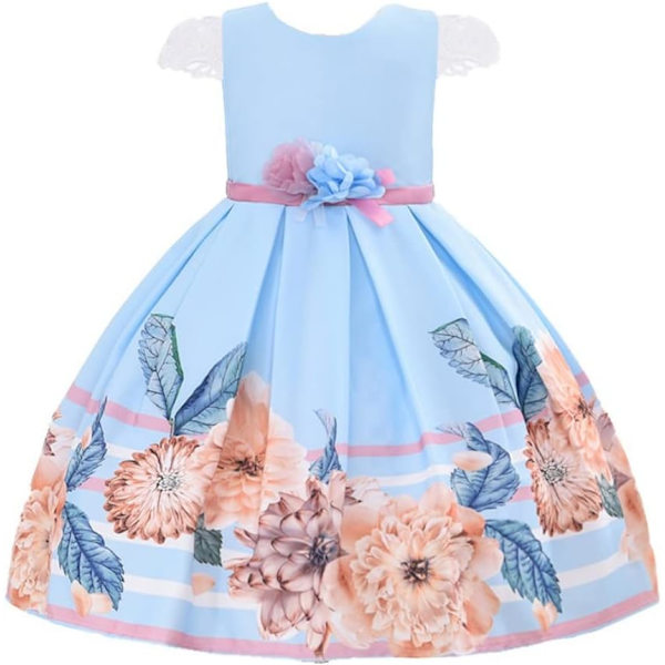 Cosplay Elegant Flower Glown Dress för flickor Young Adult Fashion Bow Flower Kids Party Festival Åldrar 5-9 år Gammal Blå - 9 9 år