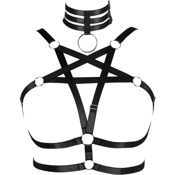 HSS Damkropp Sele Plus Storlek Pentagram Mode BH Punk Gotisk Topp Ihålig Bälte Halloween Karneval Kostym 12 Färg Svart C 40 Plus