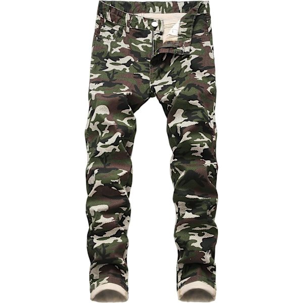 YUM Herr Distressed Slim Fit Biker Jeans Stretch Moto Denim Byxor