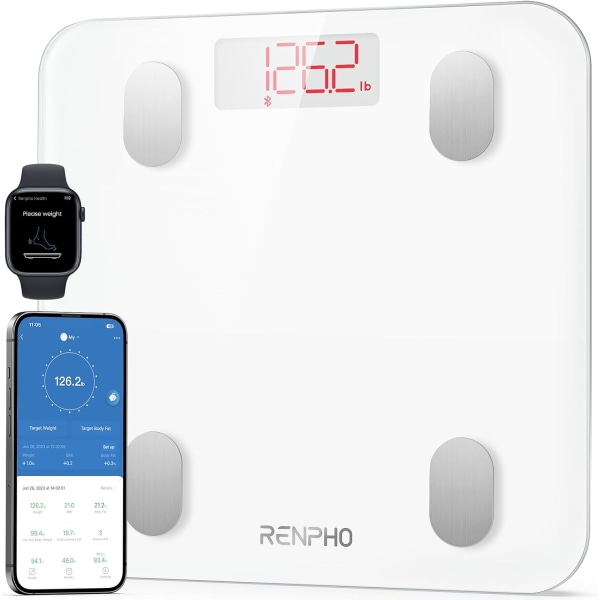 etoth Body Fat Scale, RENPHO Smart Digital Badrumsvågar Kroppssammansättningsmonitorer med smartphone-app för W White 1 Count (Pack of 1)