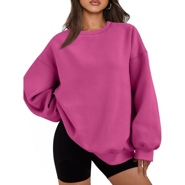 Dam oversized fleece sweatshirts långärmad crew neck pullover sweatshirt casual hoodie toppar hotpink large