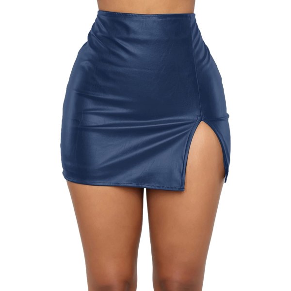 egy dam konstläder kjol med hög midja delad dragkedja Minikjol Bodycon Stretch-kjolar Marinblå X-Large
