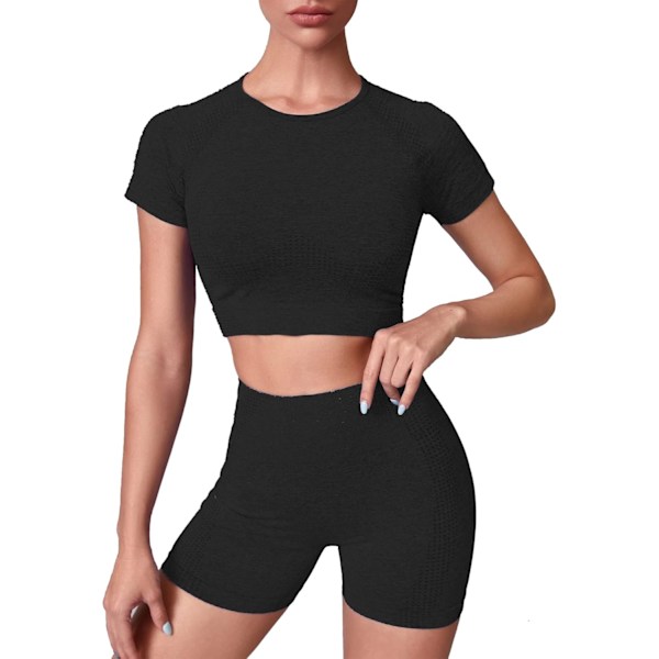 nbow raccoons träningskläder för kvinnor 2 delar kortärmad crop top sömlös hög midja yogashorts set