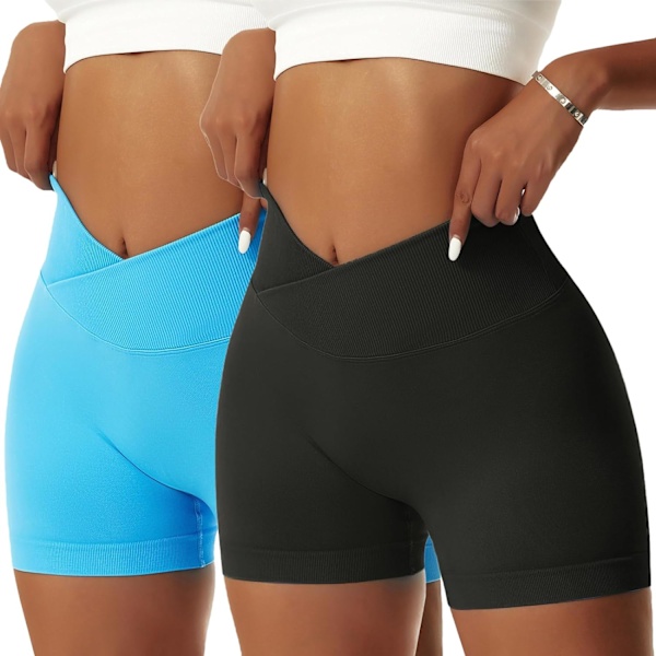ie Dam Gym Shorts V Cross Elastisk Push Up Yoga Shorts Booty Scrunch Hög Midja Atletiska Leggings Schwarz/Blau Medium