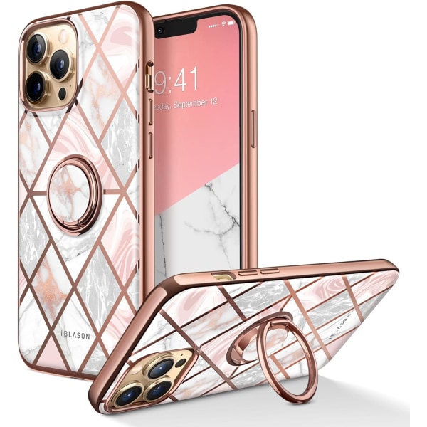 lason Cosmo Snap- case Designad för iPhone 13 Pro Max (6,7 tum), smal med inbyggd 360° roterbar ringhållare Kicksta Marble