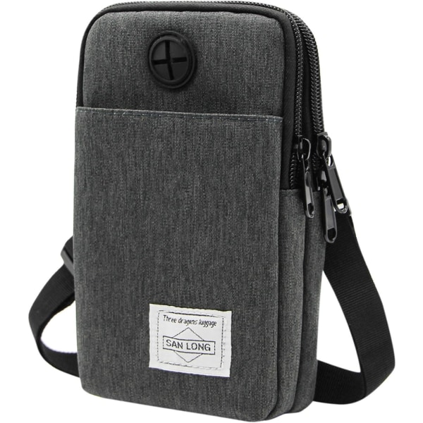 YC 3-lagers vattentät mobiltelefonpåse Crossbody plånbok Oxford tyg bältesväska plånbok för män kvinnor, gråblå, en one size mörkgrå