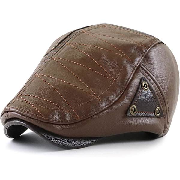 Herr Justerbar PU Läder Ivy Cap Newsboy Hat Klassisk Golf Flat Cap Gatsby Körning Fiskehatt för Män Far Pappa