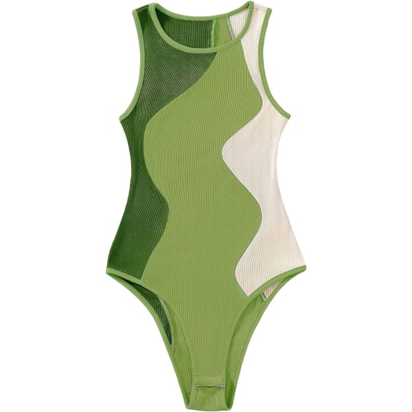 dusa Kvinnors färgblock ärmlös scoop-neck Tank Bodysuit Topp Grön Liten