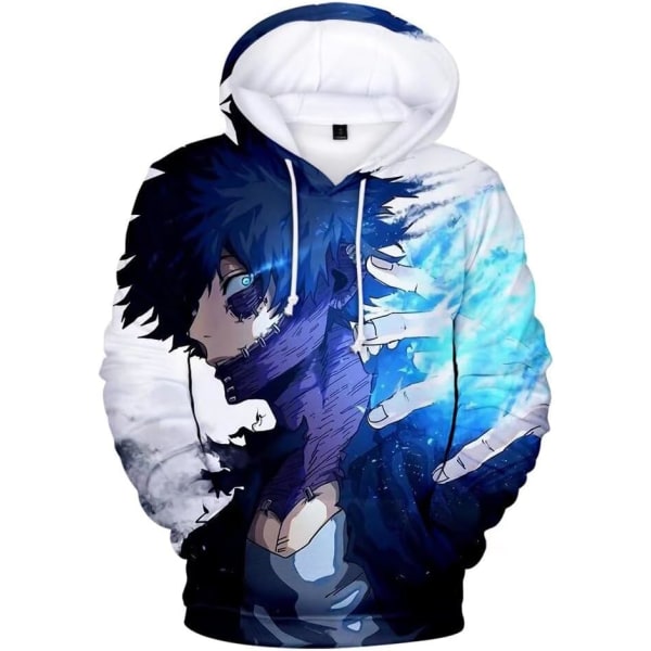 No Hero Academia Hoodie 3D-tryckt huvtröja med dragkedja Blå Vit XX-Large