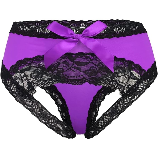 UYER Dam Sexiga Spetsunderkläder Trosor med Söt Rosett Midnatt Lingerie Kalsonger Lila Medium
