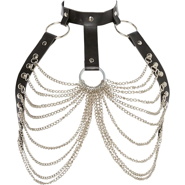 sy korsetter dam Black & Silver Chain Body HarnessLingerie Svart One Size