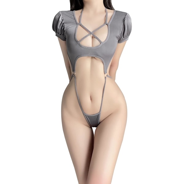 GUYUN Anime Bodysuit Cosplay Lingerie för kvinnor Kawaii Klänning Snörning ihålig japansk Bodysuit Lingerie Sexy 1054grå