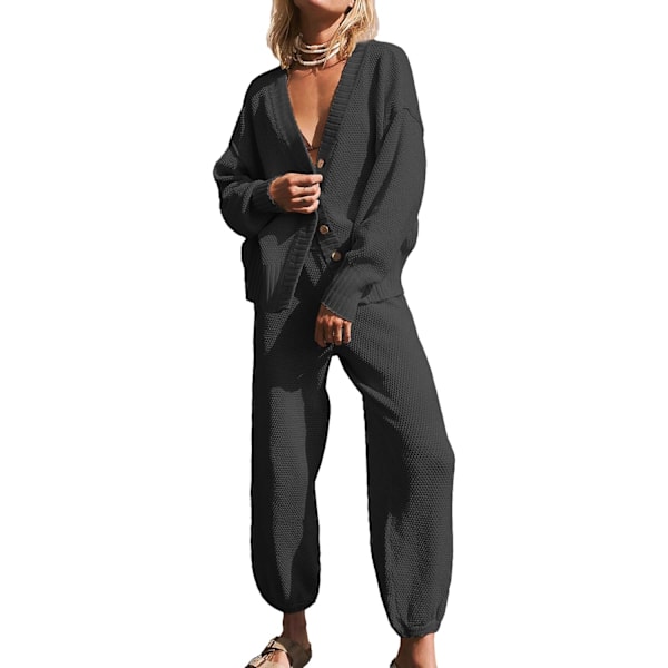 rlov Dam 2-delade outfits Tröjor Set Oversize Stickad Cardigan och Högmidjade Baggy Byxor Matchande Set Lounge Set