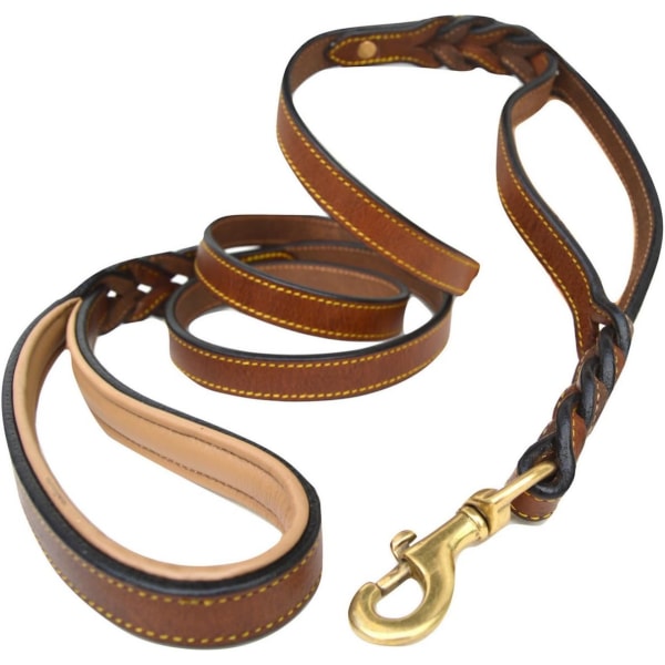 t Touch Collars 6 fot flätad läderhundkoppel med trafikhandtag, två handtag för träning och säkerhet, dubbla din C brun 6 FT x 3/4 TUM