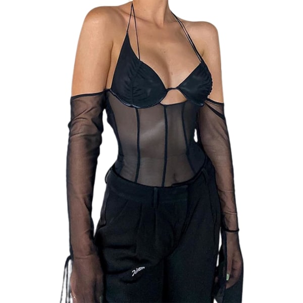 idoo Dam sommar axelbandslös bas enfärgad ärmlös stretch crop tank top sjögrön liten
