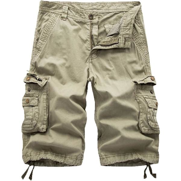RSTEEDS Dam bomull lös passform dragkedja multi-fickor twill Bermuda dragsko dam cargoshorts Khaiki 8