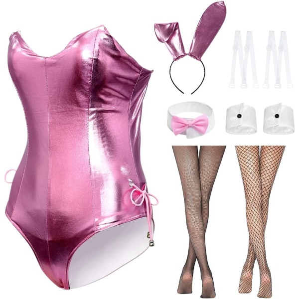 sv Bunny Girl Senpai Cosplay Dräkt Outfit Anime Roll Cosplay Bodysuit med Bunny Ear Strumpor Set Rosa Liten