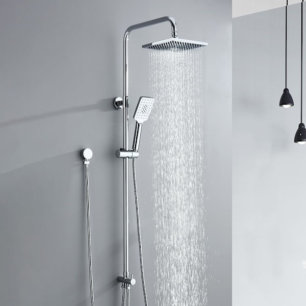 aura WELS Dubbelslang Duschsystem 8\" Regn Dusche Huvud Set Glidande Rail 3-Läge Handhållen Duschhuvud 2 i 1 Set (Fyrkantig Han Fyrkantig Huvud Chr