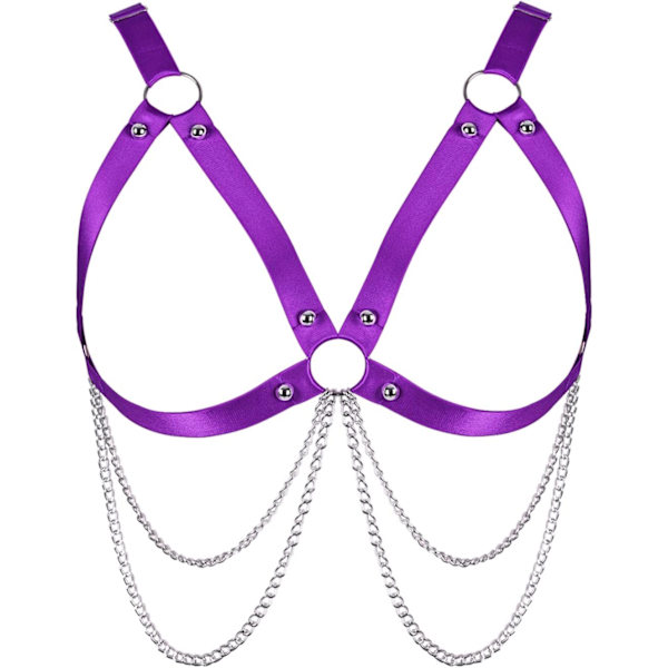 en's Body Harness Plus Size Behå ihålig Punk Metallkedja Behå Gotisk Karneval Jul Halloween Dans Kostym Lila 40 Plus