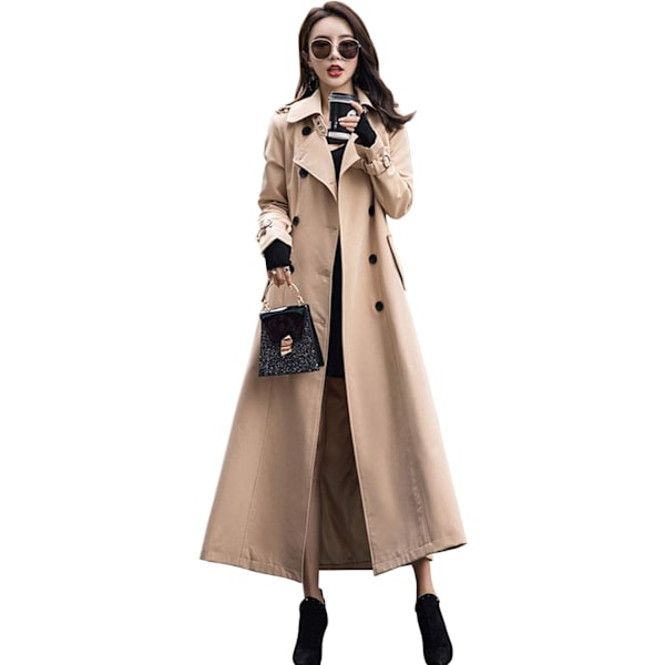 ssy Dam dubbelknäppt damm kappa trenchcoat smal fullängd maxi lång kappa khaki medium