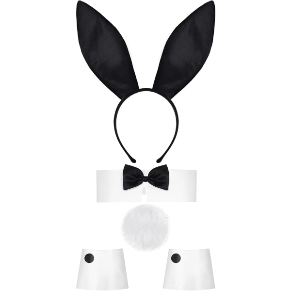 reey Black Bunny Kostym Set Kanin Öra Pannband Krage fluga Muddar Kaninsvans för kvinnor Flickor Påsk Halloween Party Satin