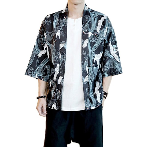 s Kimono Japansk Cardigan Jacka Yukata Rock Topp Svart US XXL / Asiatisk storlek 5XL (bröst 52,7'')