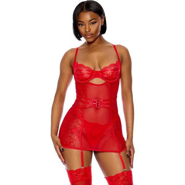 Play Womens Thirst Strap Strappy Lace Chemise Lingerie SetLingerie Set Rose Large